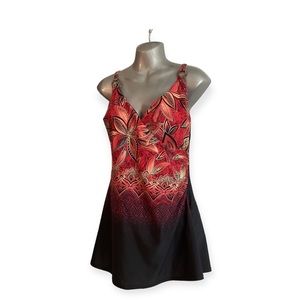 Christina Women's One Piece Faux Tankini Skirt Swimwear Size 16